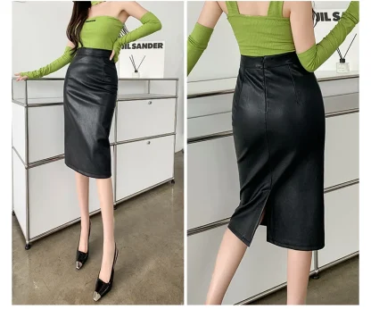 Elegant Faux Leather Black Skirt - Image 7