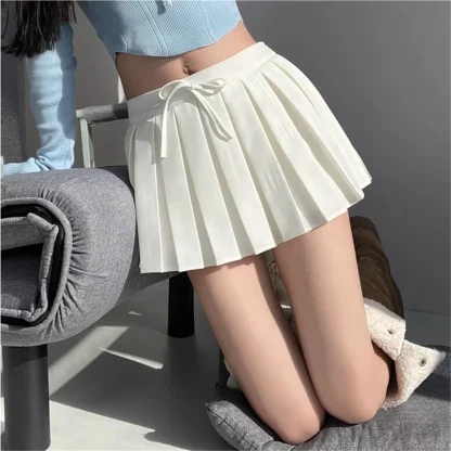 Front Tie Pleated Black Skirts - Image 5