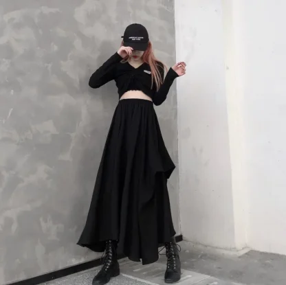 Asymmetrical Maxi Black Skirt - Image 6