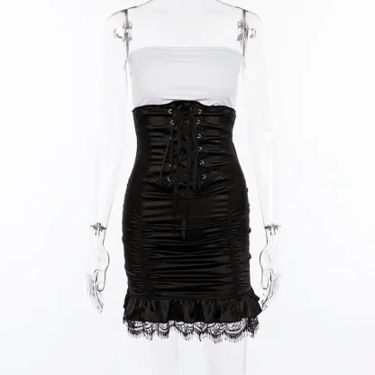 Lace-up Bodycon Ruched Black Skirt - Image 6