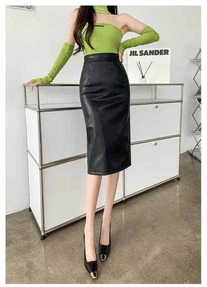 Faux Leather Pencil Black Skirt - Image 6