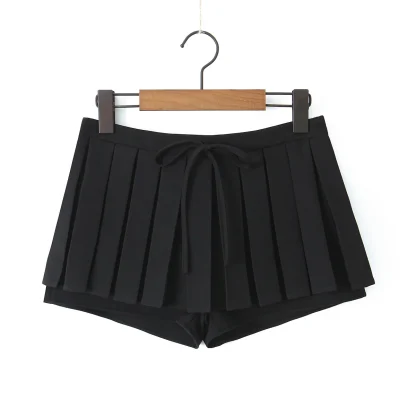 Front Tie Pleated Black Skirts