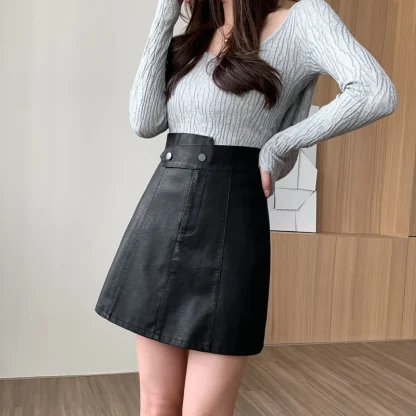 Casual A-line Black Skirt