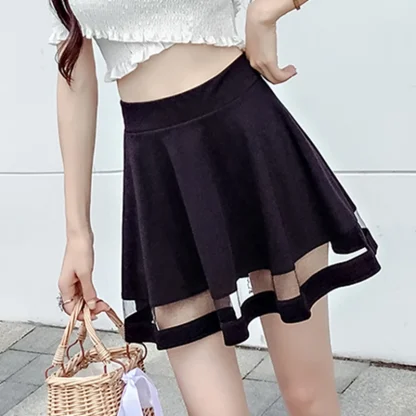 Mesh Patchwork Mini Black Skirt - Image 2