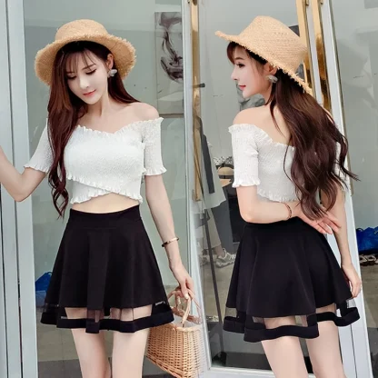 Mesh Patchwork Mini Black Skirt - Image 7