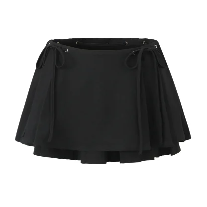 Bowknot Pleated Mini Black Skirts