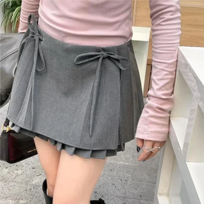Bowknot Pleated Mini Black Skirts - Image 6