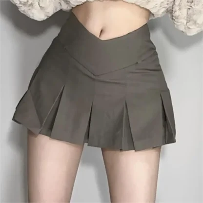 V Waist Pleated Mini Black Skirts - Image 7