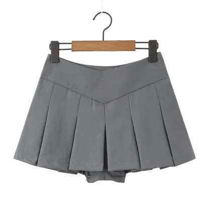 V Waist Pleated Mini Black Skirts - Image 3