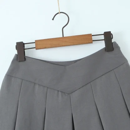 V Waist Pleated Mini Black Skirts - Image 5