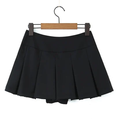 V Waist Pleated Mini Black Skirts - Image 2