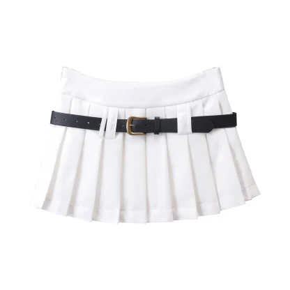 Pleated Belted Mini Black Skirts - Image 3