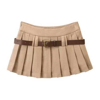 Pleated Belted Mini Black Skirts - Image 4
