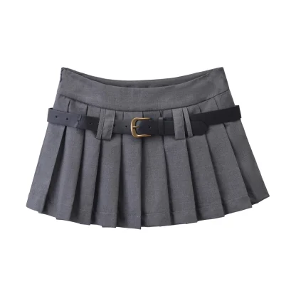 Pleated Belted Mini Black Skirts - Image 5