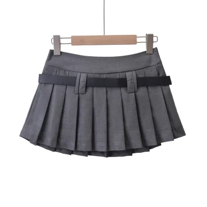 Pleated Belted Mini Black Skirts - Image 6