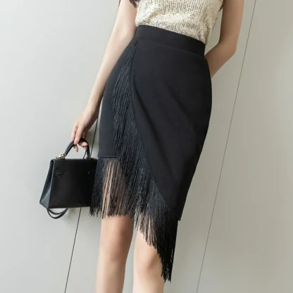Asymmetrical Tassels Black Skirt - Image 5