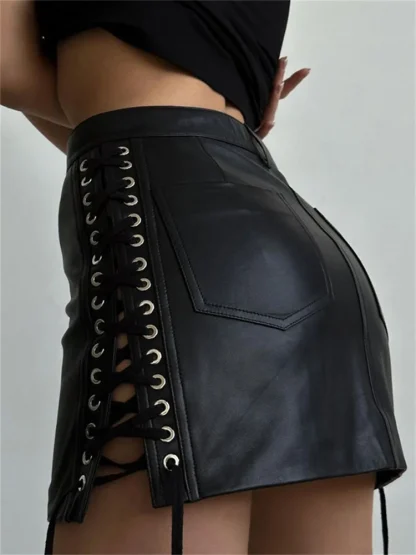 Sexy Lace-Up Mini Black Skirt