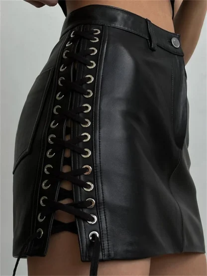 Sexy Lace-Up Mini Black Skirt - Image 6