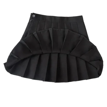 Solid Pleated Mini Black Skirts - Image 4