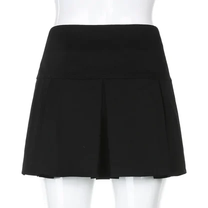 Double Buckle Pleated Mini Black Skirt - Image 6