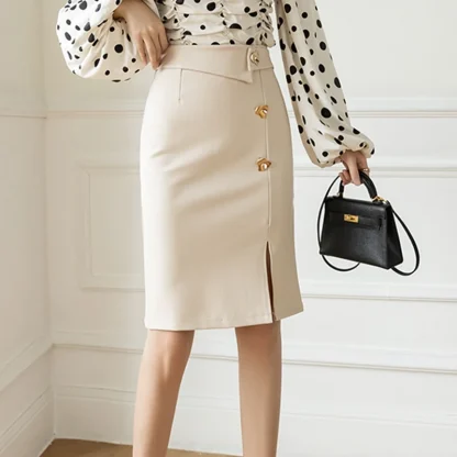 Luxury Buttoned Slit Black Skirts - Image 3