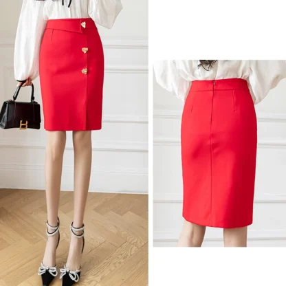 Luxury Buttoned Slit Black Skirts - Image 7