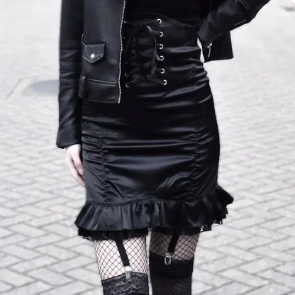 Lace-up Bodycon Ruched Black Skirt - Image 4