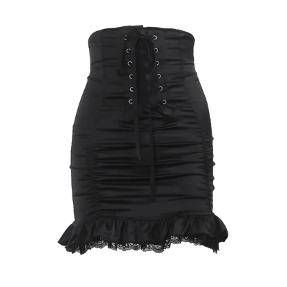 Lace-up Bodycon Ruched Black Skirt - Image 5