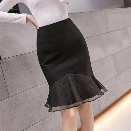 Solid Mermaid Ruffle Black Skirt - Image 4
