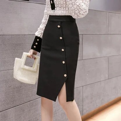Bodycon Button Black Skirt - Image 2