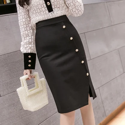 Bodycon Button Black Skirt - Image 3