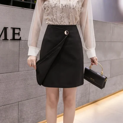 Asymmetrical Wrap Black Skirt - Image 3