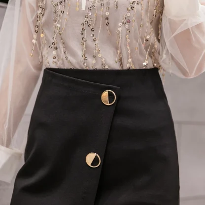 Asymmetrical Wrap Black Skirt - Image 5