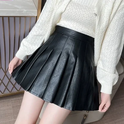 Solid Pleated Black Mini Skirts - Image 3