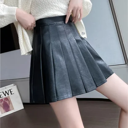 Solid Pleated Black Mini Skirts - Image 4