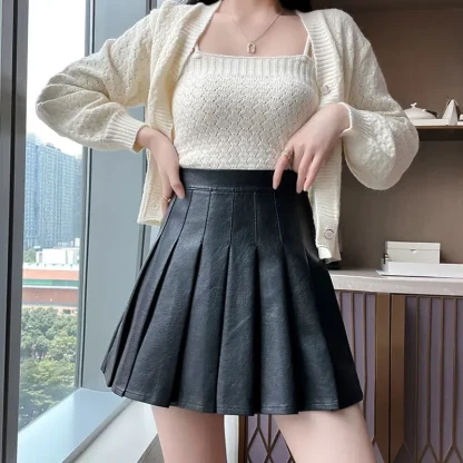 Solid Pleated Black Mini Skirts