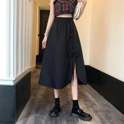 Elastic Waistband Black Midi Skirts - Image 2