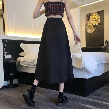 Elastic Waistband Black Midi Skirts - Image 3