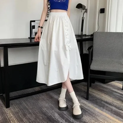 Elastic Waistband Black Midi Skirts - Image 5