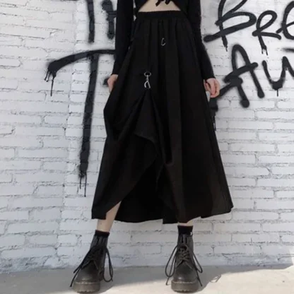 Gothic A-line Black Midi Skirt - Image 2