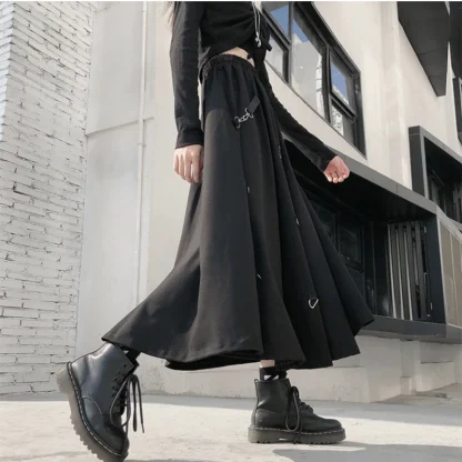 Gothic A-line Black Midi Skirt - Image 3