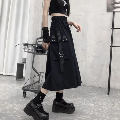 Gothic A-line Black Midi Skirt - Image 4