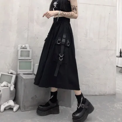 Gothic A-line Black Midi Skirt - Image 5