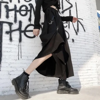Gothic A-line Black Midi Skirt