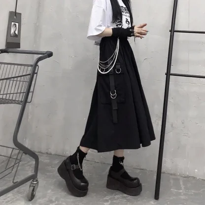 Gothic A-line Black Midi Skirt - Image 6