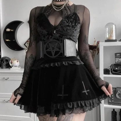 Lace Ruffled Trim Black Skirt - Image 3