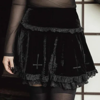 Lace Ruffled Trim Black Skirt - Image 4