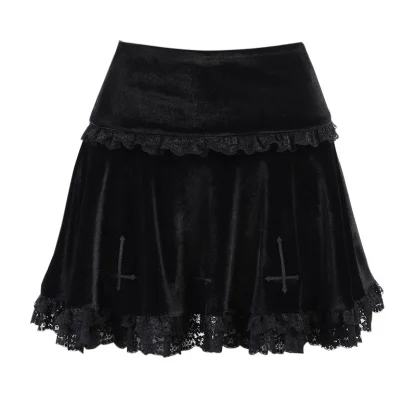 Lace Ruffled Trim Black Skirt - Image 6