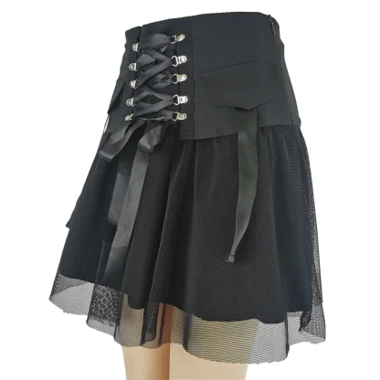 Lace-up Mesh Black Mini Skirt - Image 3
