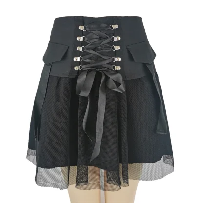 Lace-up Mesh Black Mini Skirt - Image 4